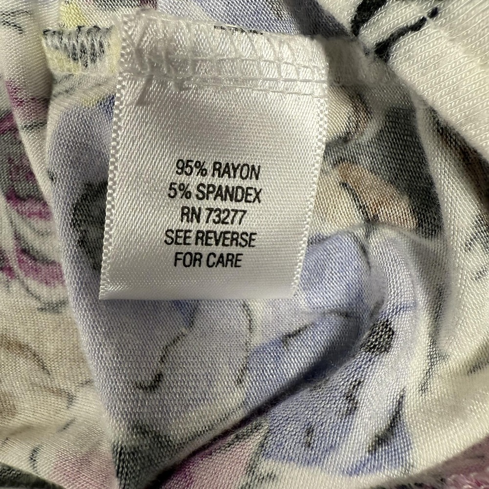 Dana Buchman Shirt Large Colorful Floral Print Tie Front 3/4 Sleeve Rayon Top - Picture 7 of 11